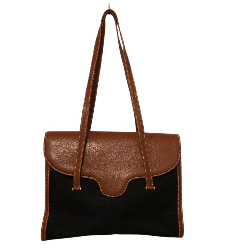 Gucci Vintage 80s Canvas Leather Briefcase Tote Laptop Bag Purse Authentic